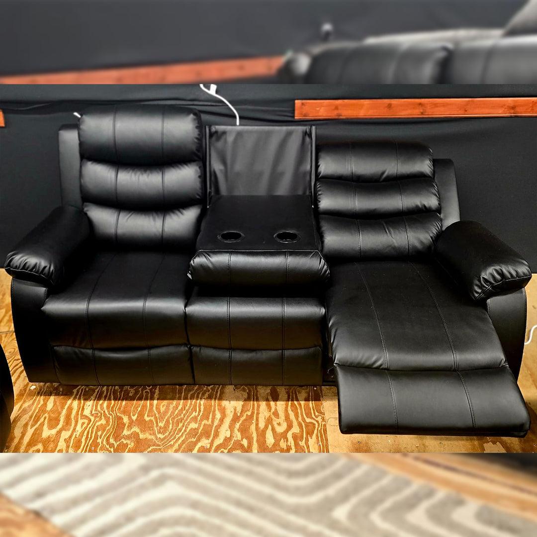 Venice Leather Electric Recliner Sofa With Cup Holders 3+2 Seater(Black/Grey) - USB Charging Ports - 3 and 2 Seater Leather Sofa