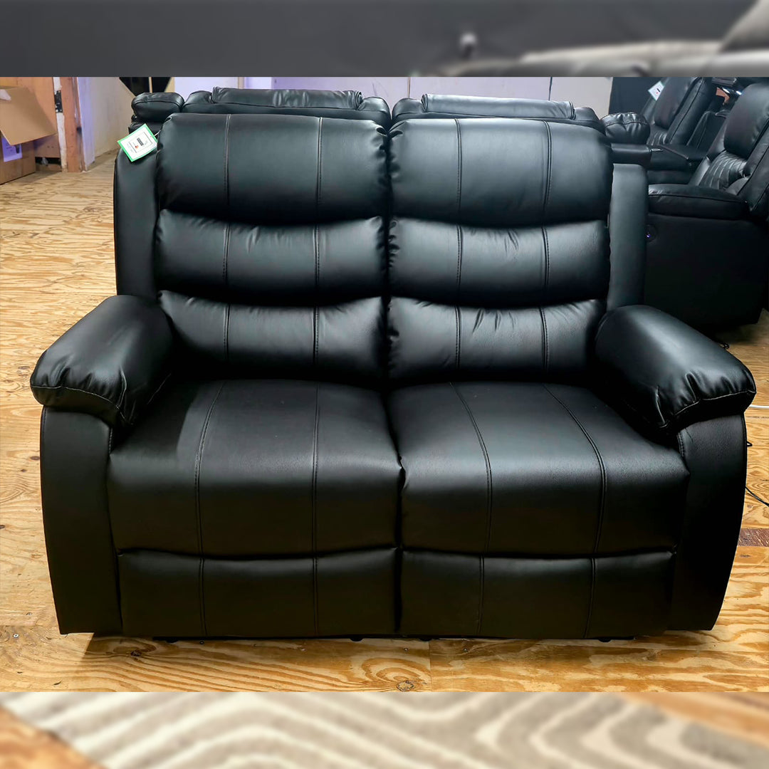 Venice Leather Electric Recliner Sofa With Cup Holders 3+2 Seater(Black/Grey) - USB Charging Ports - 3 and 2 Seater Leather Sofa