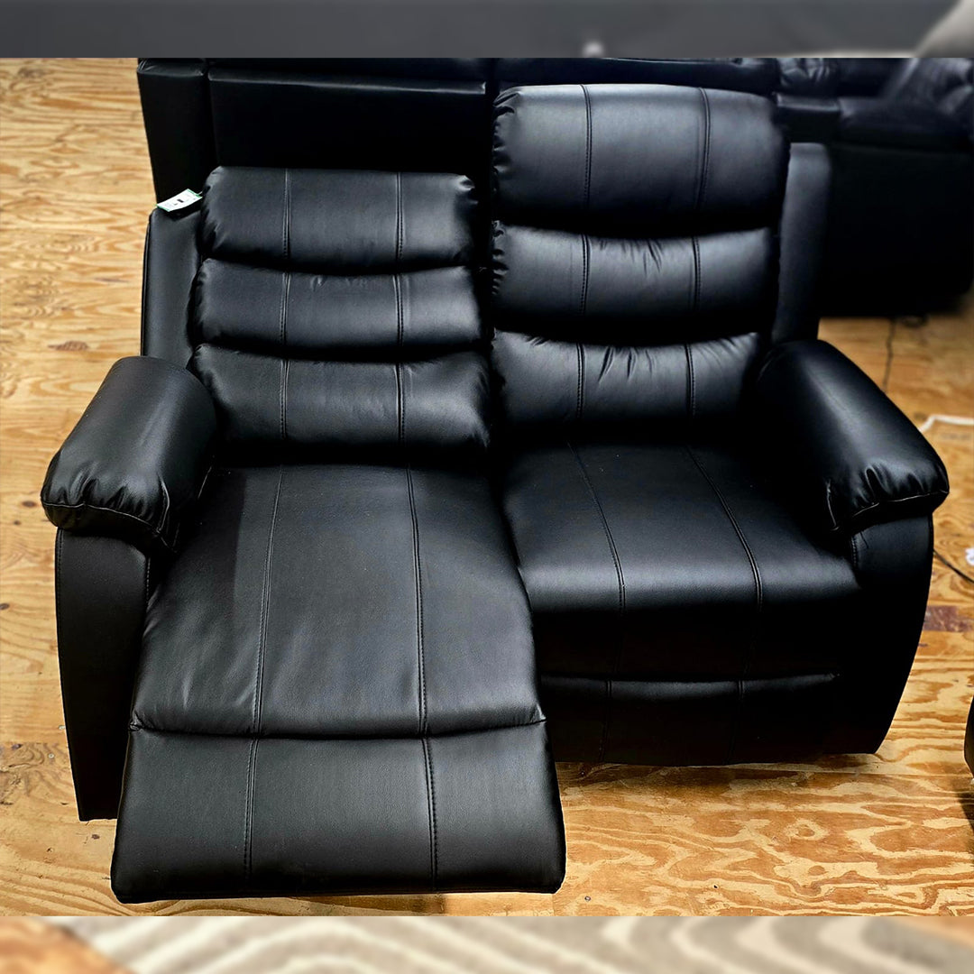 Venice Leather Electric Recliner Sofa With Cup Holders 3+2 Seater(Black/Grey) - USB Charging Ports - 3 and 2 Seater Leather Sofa