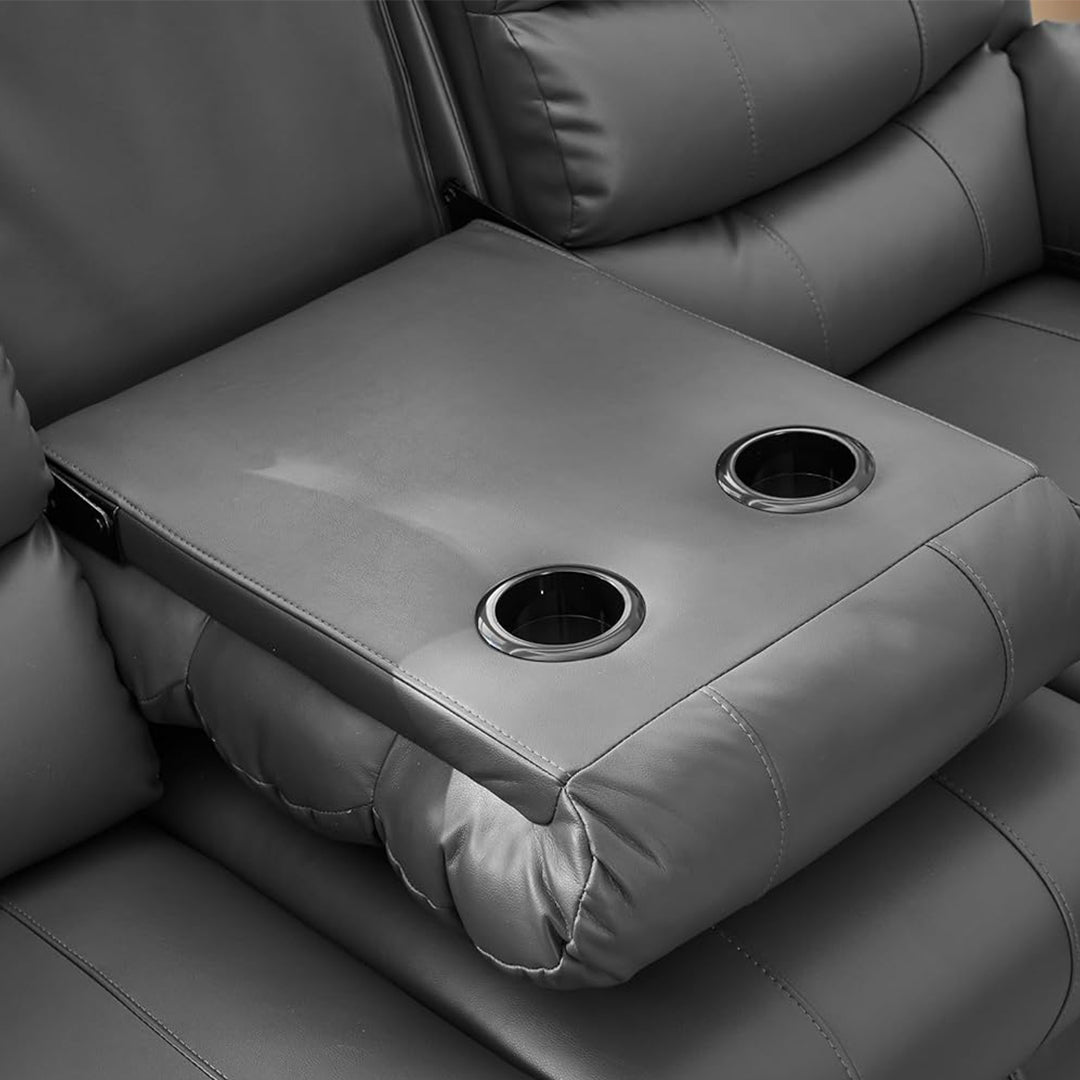 Venice Leather Electric Recliner Sofa With Cup Holders 3+2 Seater(Black/Grey) - USB Charging Ports - 3 and 2 Seater Leather Sofa