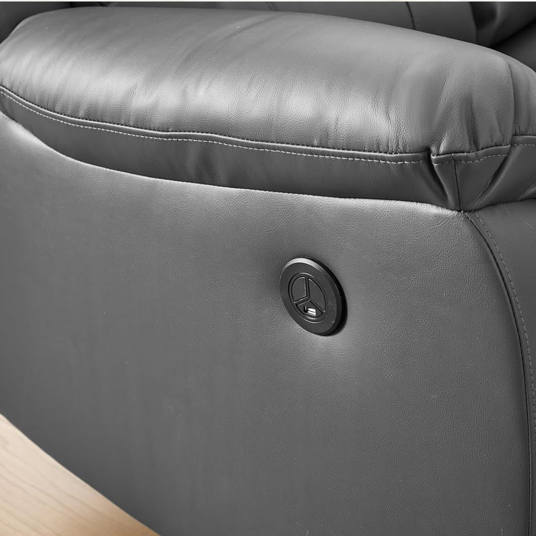 Venice Leather Electric Recliner Sofa With Cup Holders 3+2 Seater(Black/Grey) - USB Charging Ports - 3 and 2 Seater Leather Sofa