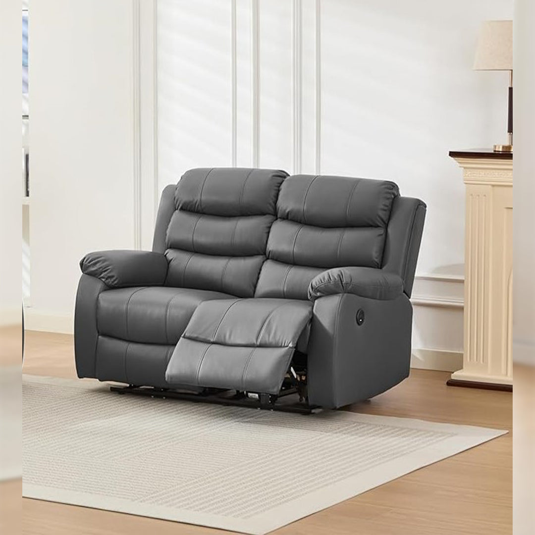 Venice Leather Electric Recliner Sofa With Cup Holders 3+2 Seater(Black/Grey) - USB Charging Ports - 3 and 2 Seater Leather Sofa