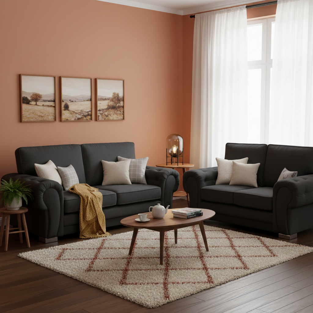 Verona Range Full Back 3+2 Seater Sofa Set Black