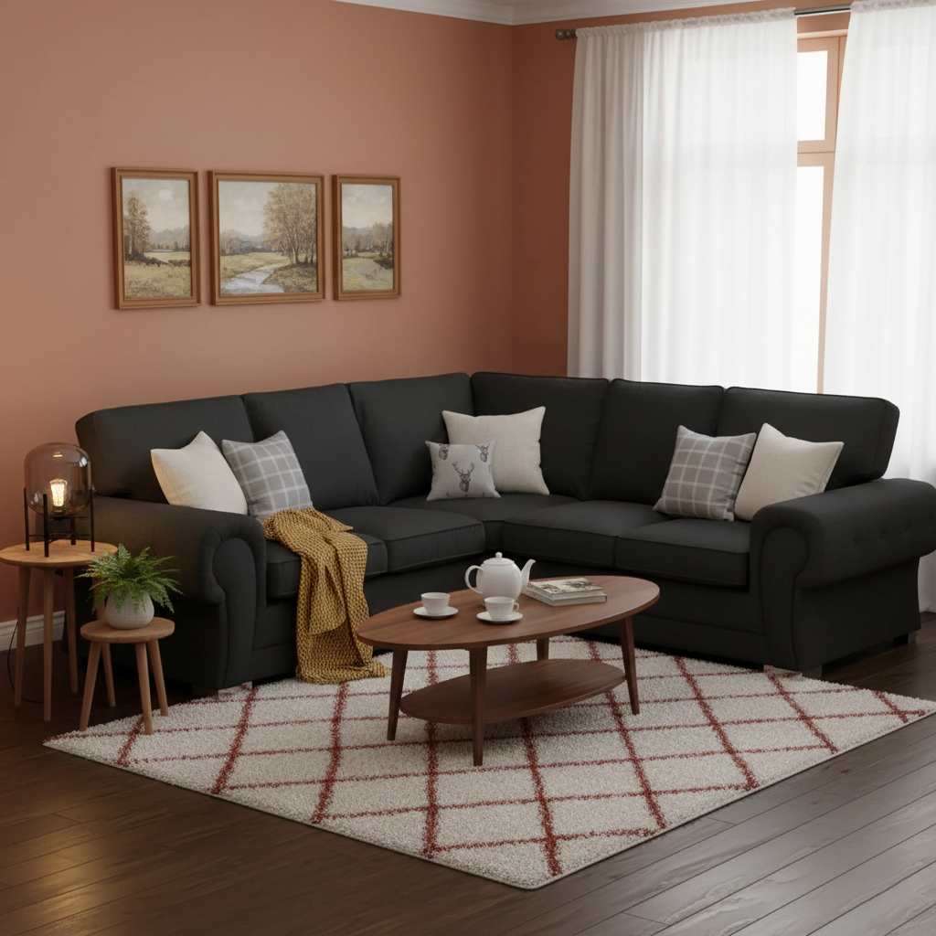 Verona Range Full Back Corner Sofa Black