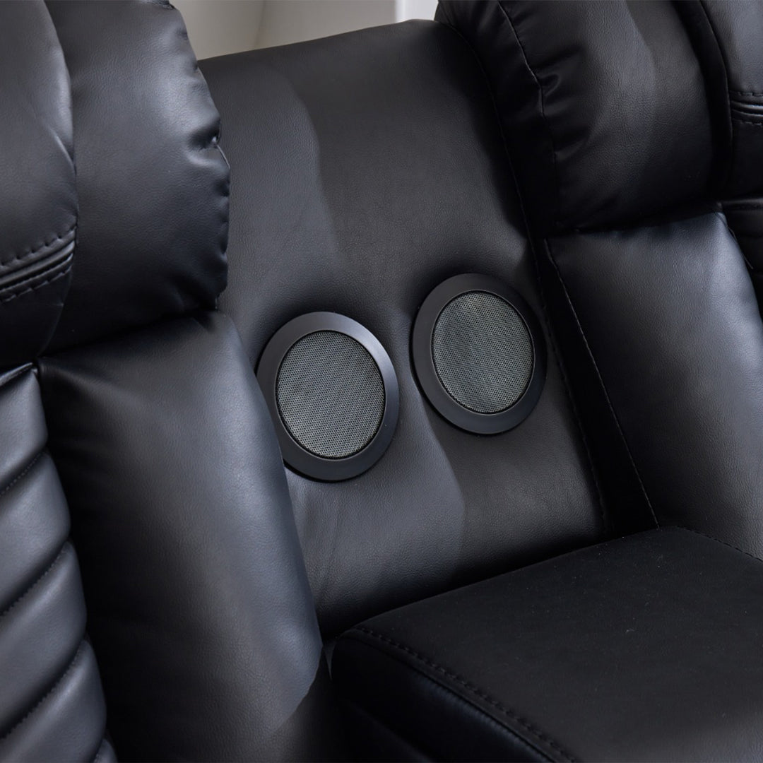 Zeus Leather Electric Recliners Corner Sofa With Cupholders (Black/Grey/Brown)- Bluetooth Speakers/LED Lights/USB Charging Ports/Storage