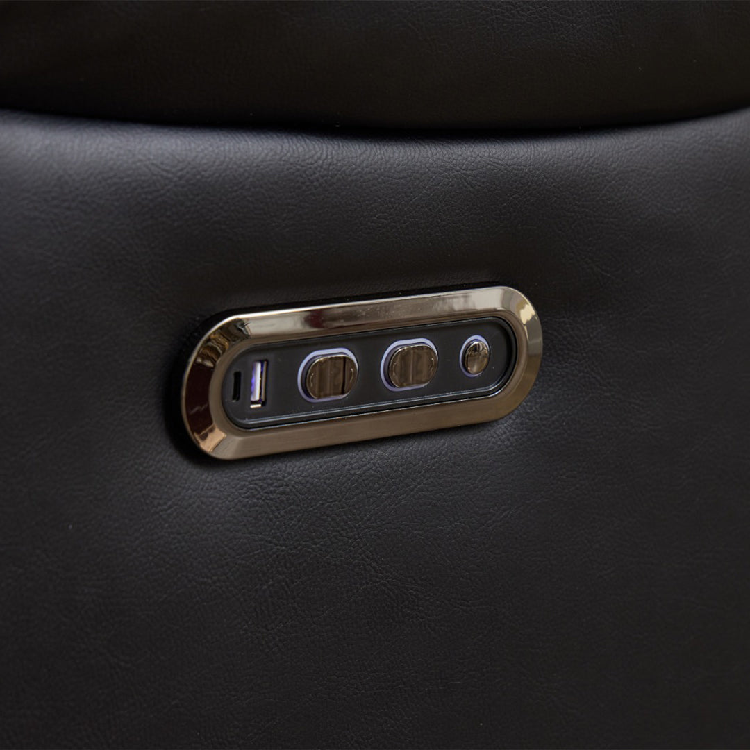 Zeus Leather Electric Recliners Corner Sofa With Cupholders (Black/Grey/Brown)- Bluetooth Speakers/LED Lights/USB Charging Ports/Storage