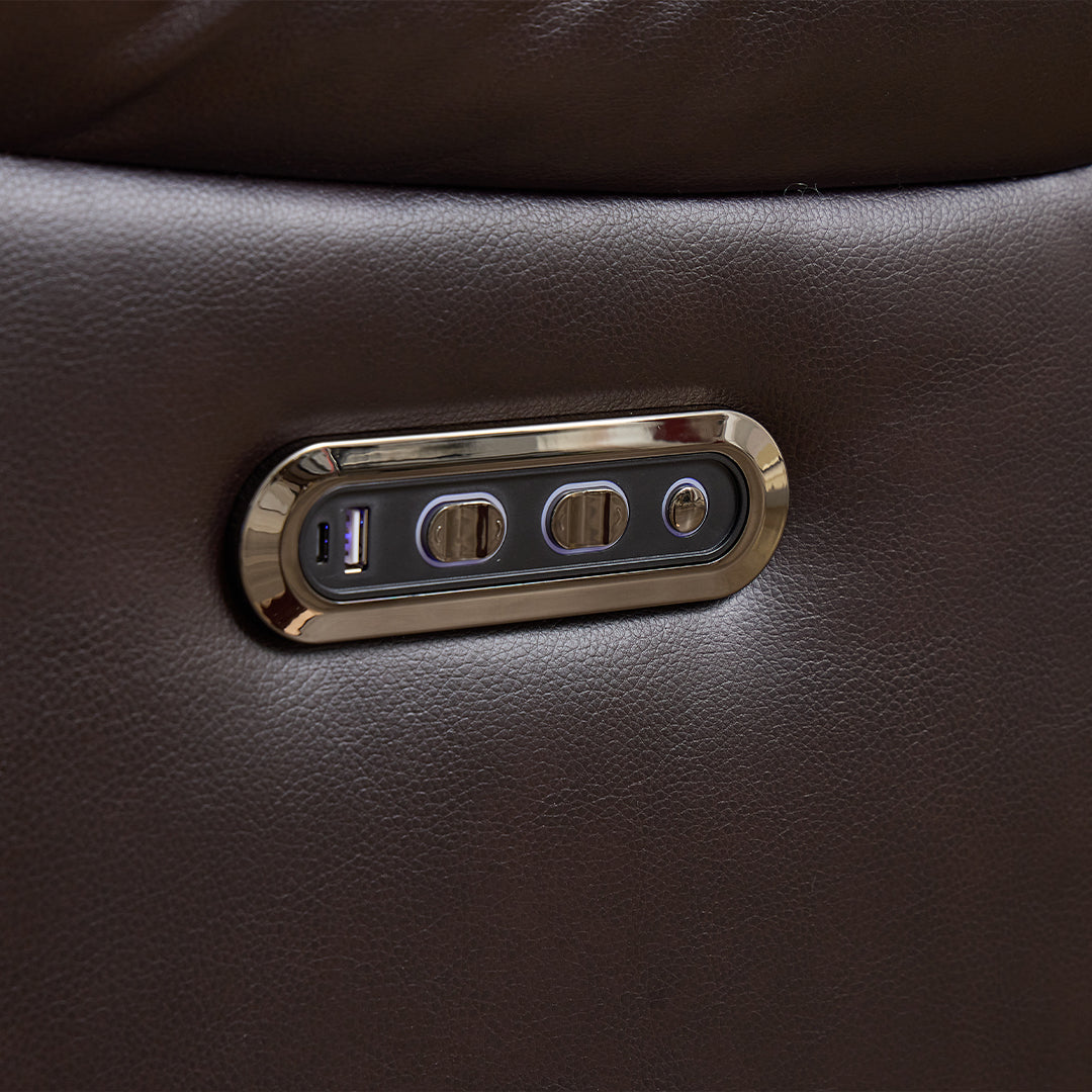 Zeus Leather Electric Recliners Corner Sofa With Cupholders (Black/Grey/Brown)- Bluetooth Speakers/LED Lights/USB Charging Ports/Storage