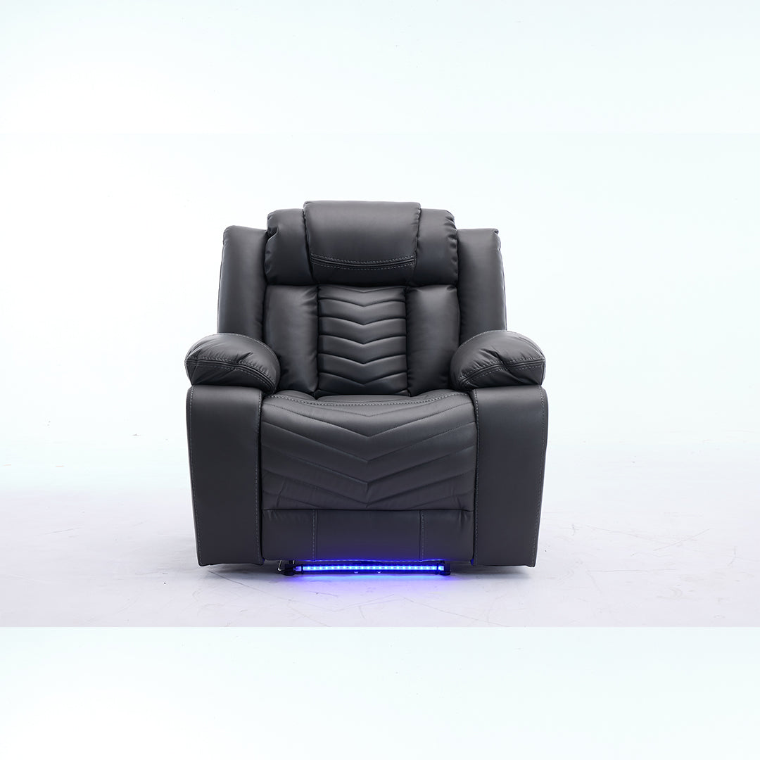 Zeus Leather Electric Recliners Sofa With Cupholders (Grey) - 3+2 Seater Sofa/Bluetooth Speakers/LED Lights/USB Charging Ports/Storage