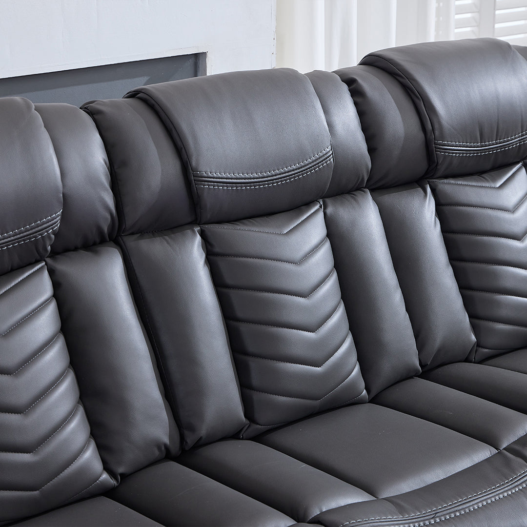 Zeus Leather Electric Recliners Sofa With Cupholders (Grey) - 3+2 Seater Sofa/Bluetooth Speakers/LED Lights/USB Charging Ports/Storage