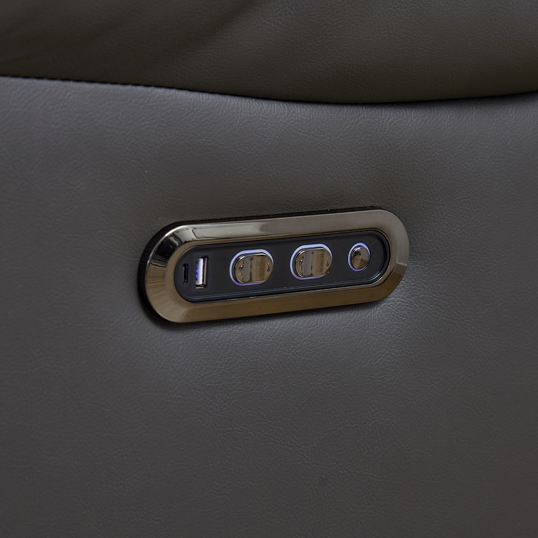 Zeus Leather Electric Recliners Sofa With Cupholders (Grey) - 3+2 Seater Sofa/Bluetooth Speakers/LED Lights/USB Charging Ports/Storage