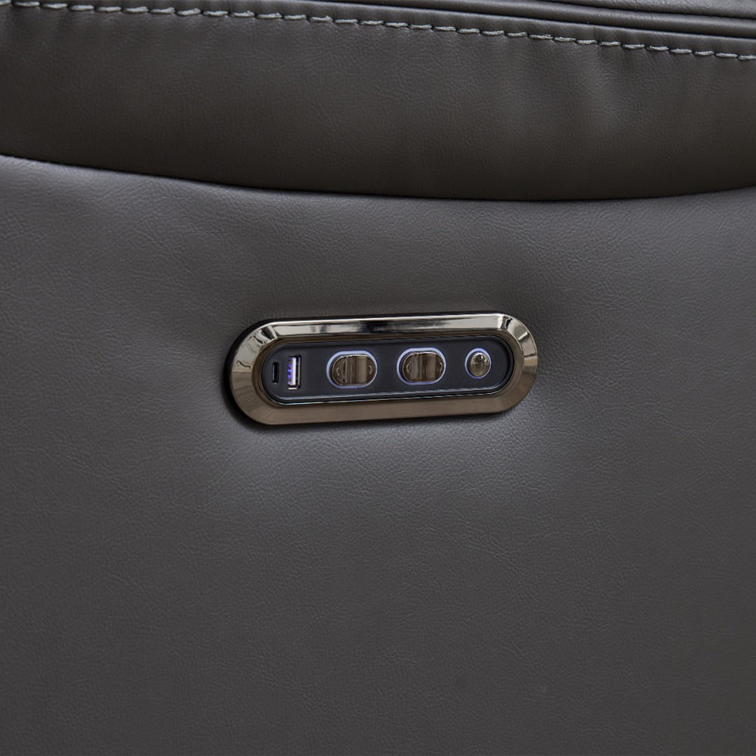 Zeus Leather Electric Recliners Corner Sofa With Cupholders - Bluetooth Speakers/LED Lights/USB Charging Ports/Storage (Grey)