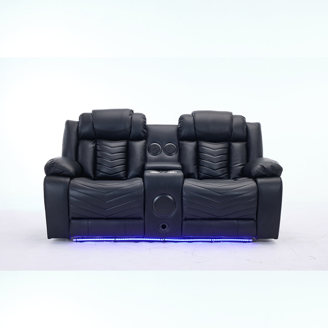 Zeus Leather Electric Recliners Sofa With Cupholders (Black/Grey/Brown) - 3+2 Seater Sofa/Bluetooth Speakers/LED Lights/USB Charging Ports/Storage