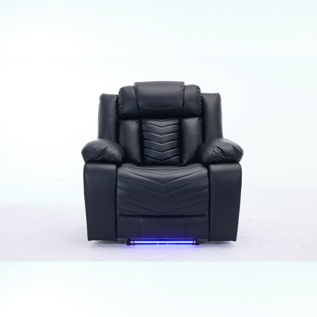 Zeus Leather Electric Recliners Sofa With Cupholders (Black/Grey/Brown) - 3+2 Seater Sofa/Bluetooth Speakers/LED Lights/USB Charging Ports/Storage