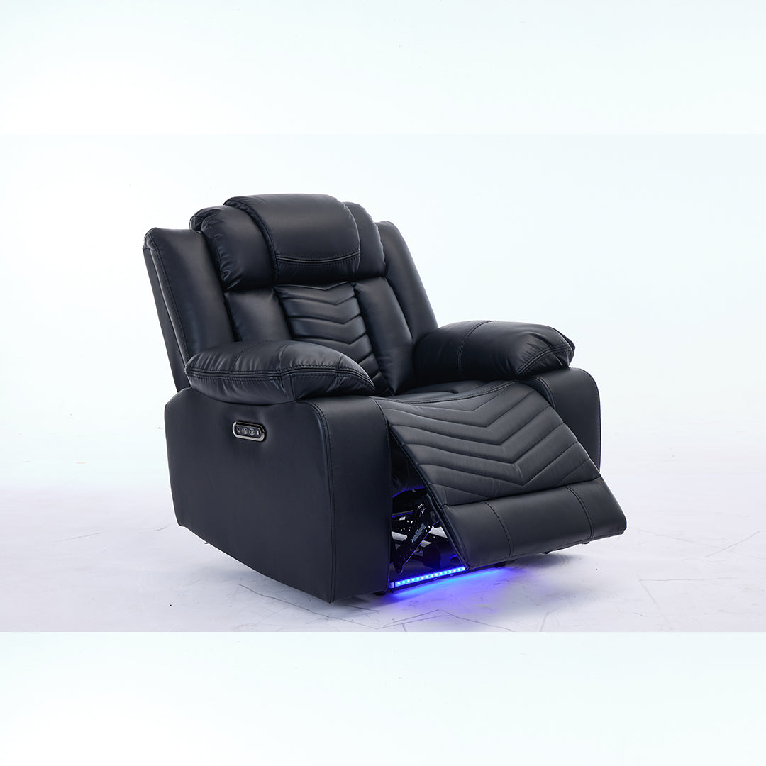 Zeus Leather Electric Recliners Sofa With Cupholders (Black/Grey/Brown) - 3+2 Seater Sofa/Bluetooth Speakers/LED Lights/USB Charging Ports/Storage