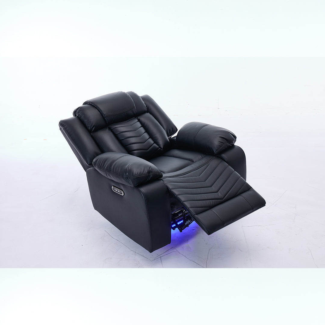 Zeus Leather Electric Recliners Sofa With Cupholders (Black/Grey/Brown) - 3+2 Seater Sofa/Bluetooth Speakers/LED Lights/USB Charging Ports/Storage