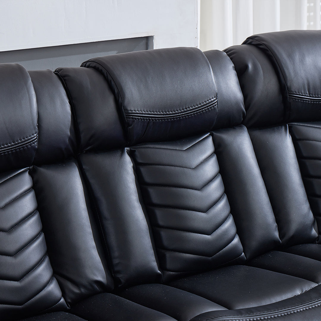 Zeus Leather Electric Recliners Sofa With Cupholders (Black/Grey/Brown) - 3+2 Seater Sofa/Bluetooth Speakers/LED Lights/USB Charging Ports/Storage