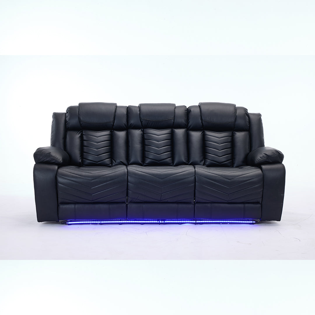 Zeus Leather Electric Recliners Sofa With Cupholders (Black/Grey/Brown) - 3+2 Seater Sofa/Bluetooth Speakers/LED Lights/USB Charging Ports/Storage