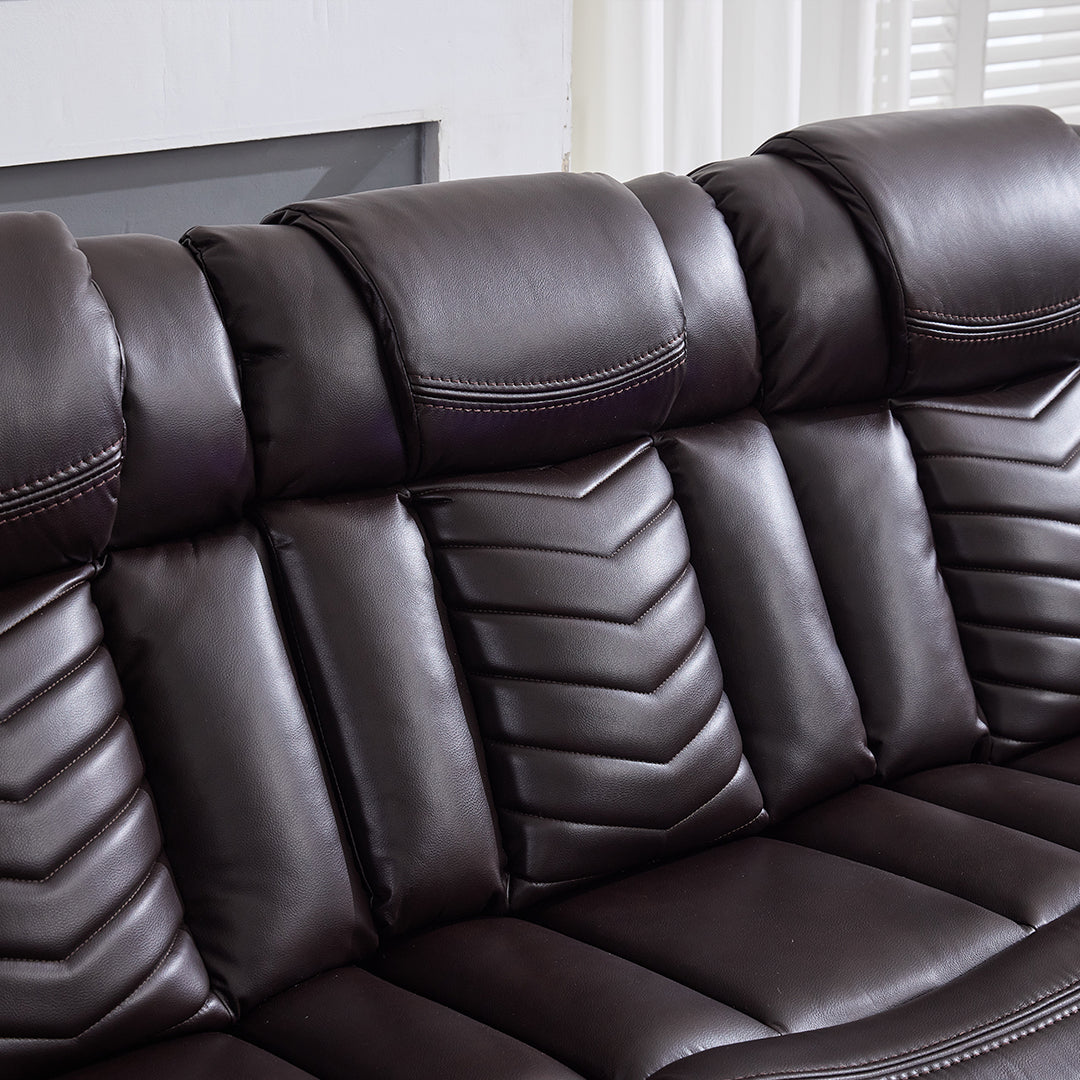 Zeus Leather Electric Recliners Sofa With Cupholders (Black/Grey/Brown) - 3+2 Seater Sofa/Bluetooth Speakers/LED Lights/USB Charging Ports/Storage