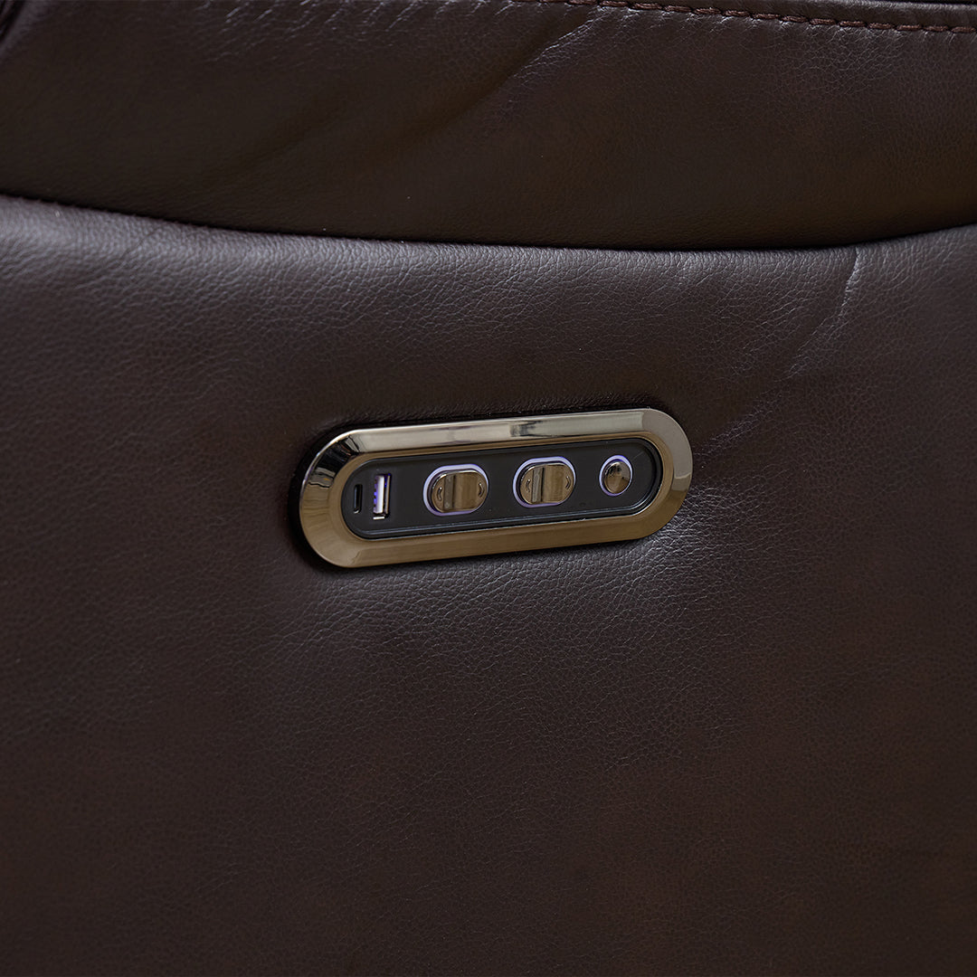 Zeus Leather Electric Recliners Sofa With Cupholders (Black/Grey/Brown) - 3+2 Seater Sofa/Bluetooth Speakers/LED Lights/USB Charging Ports/Storage