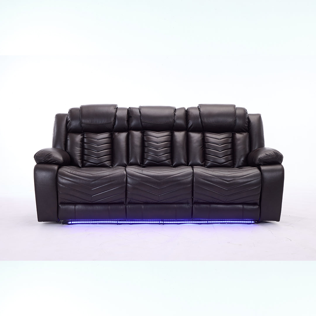 Zeus Leather Electric Recliners Sofa With Cupholders (Black/Grey/Brown) - 3+2 Seater Sofa/Bluetooth Speakers/LED Lights/USB Charging Ports/Storage