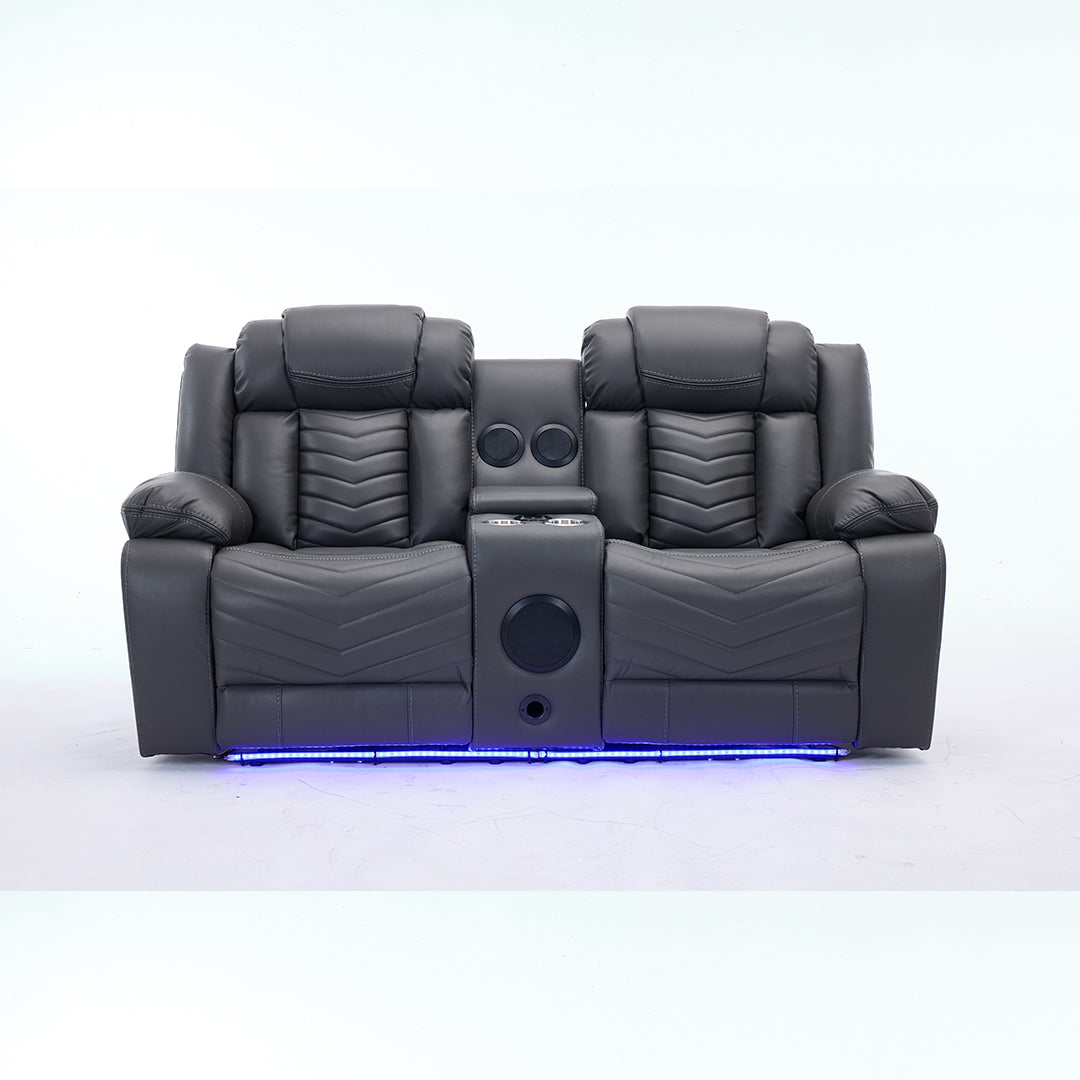 Zeus Leather Electric Recliners Sofa With Cupholders (Black/Grey/Brown) - 3+2 Seater Sofa/Bluetooth Speakers/LED Lights/USB Charging Ports/Storage
