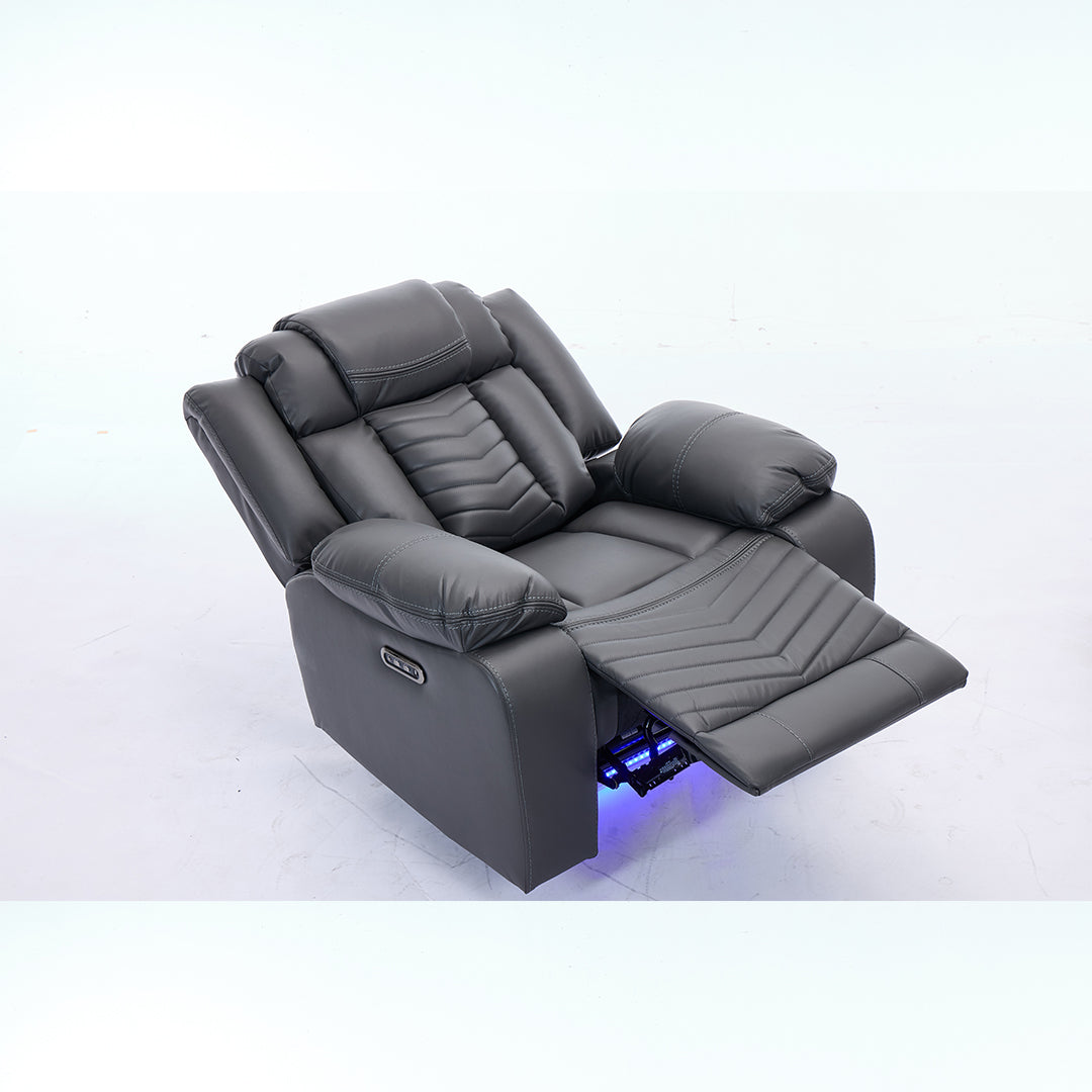Zeus Leather Electric Recliners Sofa With Cupholders (Black/Grey/Brown) - 3+2 Seater Sofa/Bluetooth Speakers/LED Lights/USB Charging Ports/Storage